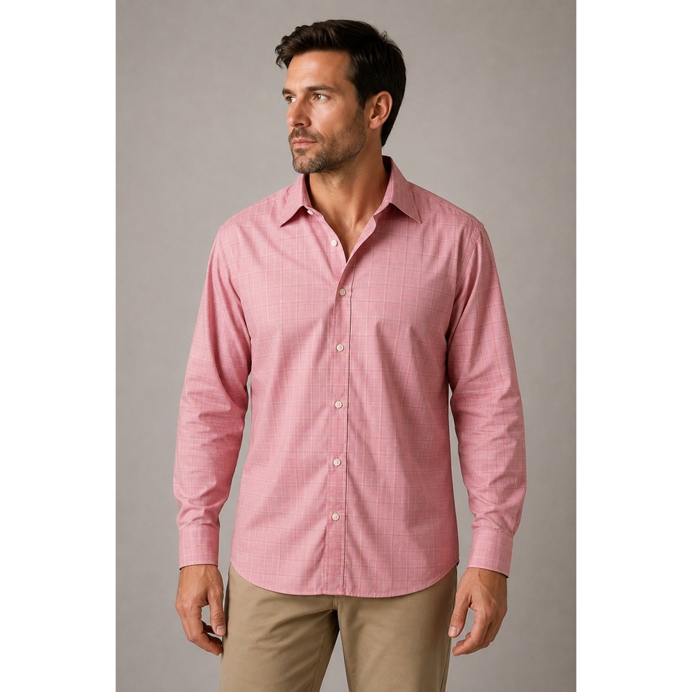 Peter Millar Shirt Men's Medium Plaid Nanoluxe Easy Care Button down pink white